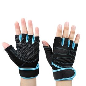 Outdoor Weightlifting Mountaineering Basketball Sports Half Finger Sports Dumbbell Training Lengthened Fitness Gloves (Option: Ordinary Blue M)