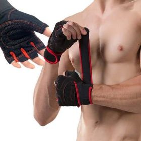 Outdoor Weightlifting Mountaineering Basketball Sports Half Finger Sports Dumbbell Training Lengthened Fitness Gloves (Option: Ordinary Red L)