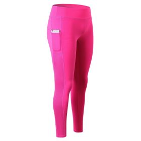 High Waist Yoga Pants with Pockets, Tummy Control Workout Running Yoga Leggings for Women (Color: ROse, size: M)